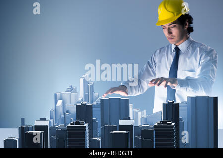 Futuristic architect doing urban planning Stock Photo