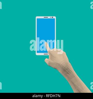 Finger tapping on the phone screen. Vector illustration. Stock Vector