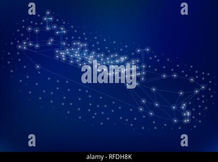 Polygonal cargo ship wireframe with containers. The contour of the ship with a lot of glowing lights. Vector illustration. Stock Vector
