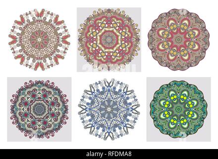 set of circle lace ornament, round ornamental  geometri Stock Vector