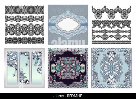 set of traditional kalamkari ornamental floral paisley design Stock Vector