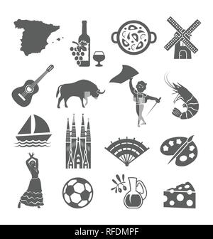Spain icons set. Spanish traditional symbols and objects. Stock Vector