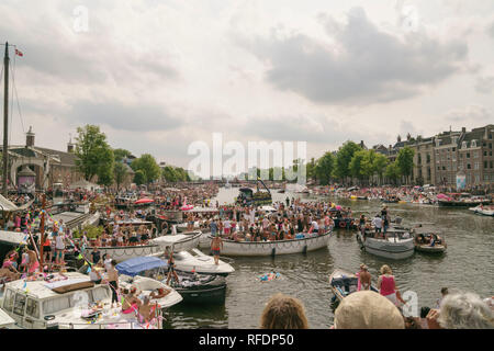Gay Pride Amsterdam on Amstel 2018, Netherlands Stock Photo