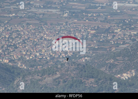 Babadag, Turkey - standing 2000 meters above the sea level, and right beside the Mediterranean Sea, the Mount Babadag is an ideal spot for paragliding Stock Photo