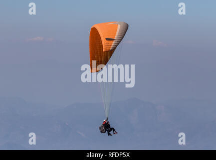 Babadag, Turkey - standing 2000 meters above the sea level, and right beside the Mediterranean Sea, the Mount Babadag is an ideal spot for paragliding Stock Photo