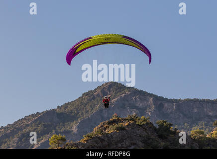 Babadag, Turkey - standing 2000 meters above the sea level, and right beside the Mediterranean Sea, the Mount Babadag is an ideal spot for paragliding Stock Photo