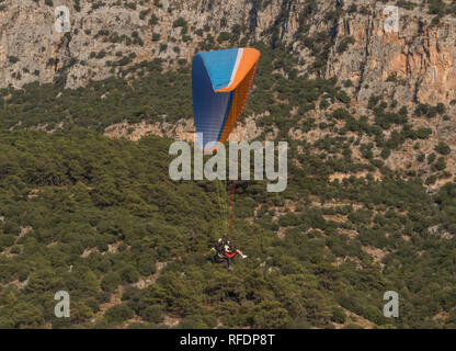 Babadag, Turkey - standing 2000 meters above the sea level, and right beside the Mediterranean Sea, the Mount Babadag is an ideal spot for paragliding Stock Photo