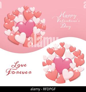 happy valentine's day concept. group of heart in red , pink and white color with text happy valentines day isolate on two shade background. creative v Stock Vector