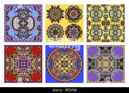 set of traditional kalamkari ornamental floral paisley design Stock Vector