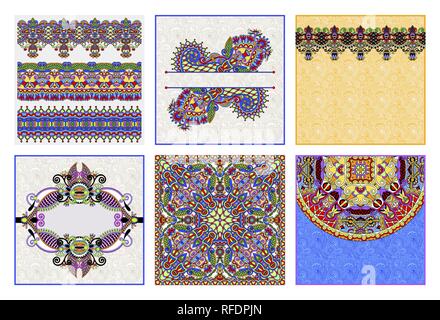 set of traditional kalamkari ornamental floral paisley design Stock Vector