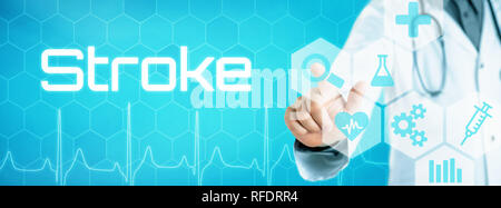 Doctor touching an icon on a futuristic interface - Stroke Stock Photo