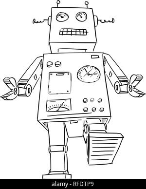 Cartoon Drawing of Big or Giant Retro Robot Walking Stock Vector