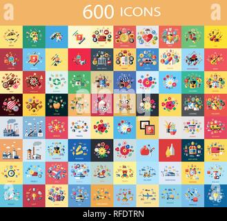 Digital vector 600 color icons set collection flat style Stock Vector