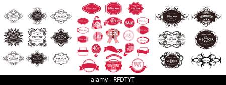 Digital vector modern sale stickers collection, ribbon and badges, tags with text, limited edition, best choice, special offer, flat style icon Stock Vector
