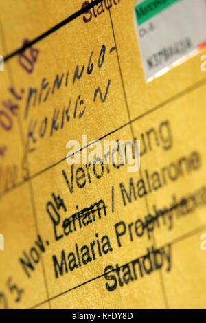 International certificates of vaccination, World Health Organisation, Malaria prophylaxis Stock Photo