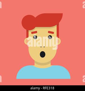Surprised young man in vector cartoon style isolated on coral color. Stock Vector