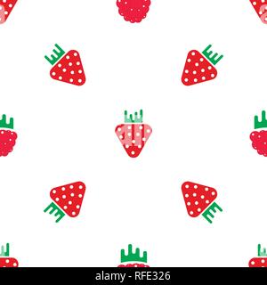 Creative seamless design with some red berries. Modern flat design of a strawberry and raspberry. Stock Vector