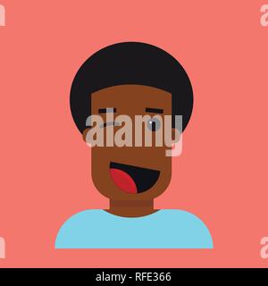 African cheerful young cartoon boy in vector. Modern illustration of winking facial expression. Stock Vector