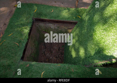A spike booby trap at the Cu Chi tunnels. In Saigon, Ho Chi Minh City, Vietnam. Stock Photo