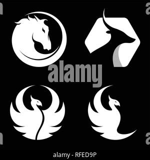 Set of Animal, Horse, Antelope, Phoenix, Bird Logo Vector Stock Vector