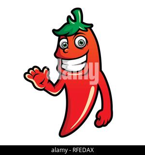Cute red hot chilli pepper character illustration in cartoon style Stock Vector