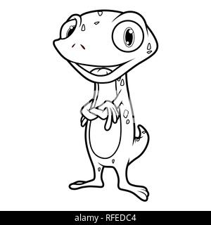 Gecko / Lizard / Chameleon Illustration for Children and Kids Coloring Book in Cartoon Style Stock Vector