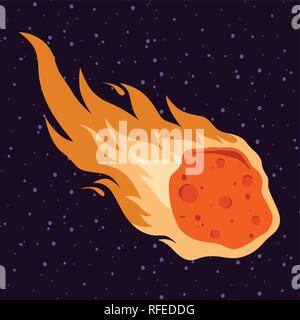 Flame meteor, asteroid,  meteor rain fall  vector illustration in cartoon style. Stock Vector