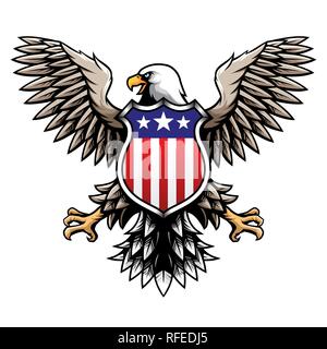 American Eagle with Stars and Stripes Badge Illustration Vector Stock Vector