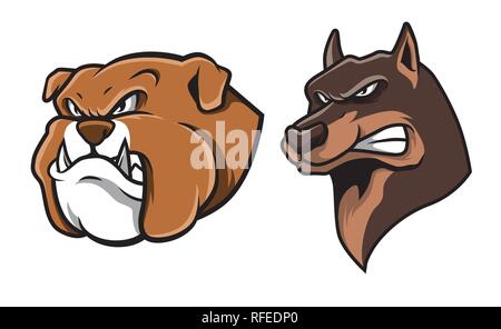 Bulldog and German Shepherd Head  Mascot Illustration Vector Stock Vector