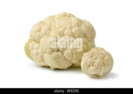 Large and mini cauliflower close up isolated on white background Stock Photo