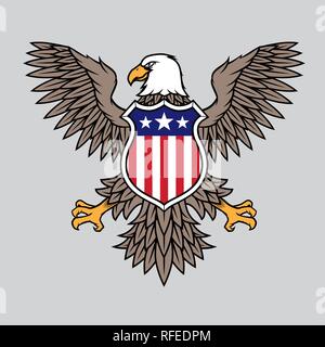 American Eagle with Stars and Stripes Badge Illustration Vector Stock Vector