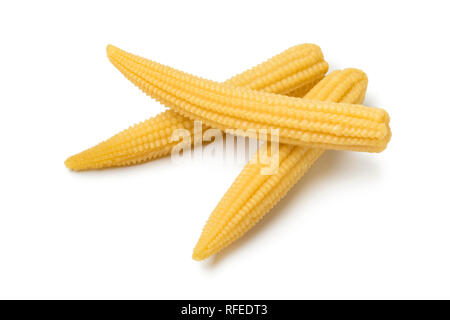 Cooked sweet yellow baby corn isolated on white background Stock Photo