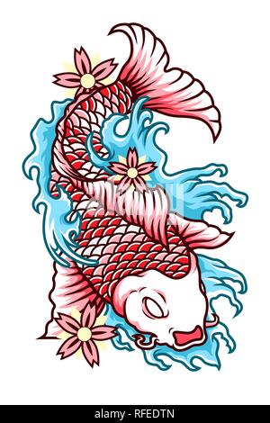 Koi Fish Tattoo Japanese Style Color Stock Vector  Illustration of wave  aquaticn 104395272