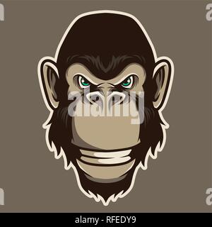 Gorilla Head Mascot Illustration Vector in Cartoon Style Stock Vector