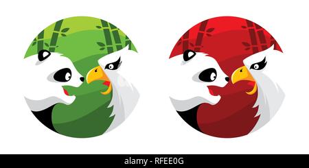 Panda Eagle Logo Illustration Vector in Flat Style Stock Vector