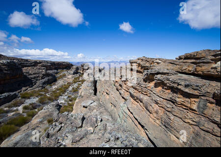 Wolfberg Mountain in the Cederberg Wilderness Area is home to a  hiking or backpacking trail leading through Wolfberg Cracks to famous Wolfberg Arch. Stock Photo