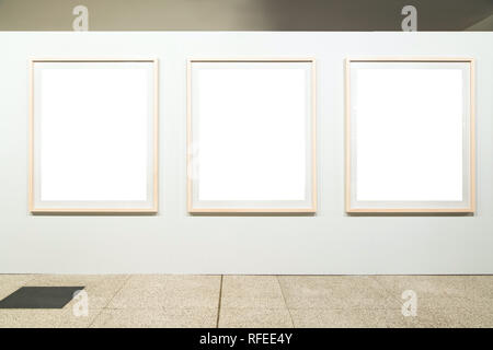 Blank empty golden frame on white background. Art gallery, museum exhibition white clipping path Stock Photo