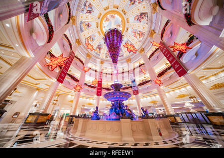 Macau, DEC 24: The upside down Christmas tree of the Venetian Macao Casino on DEC 24, 2018 at Macau Stock Photo