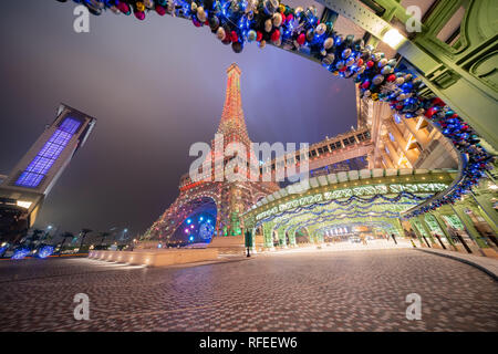 Macau, DEC 24: Night view of the famous The Parisian Macao on DEC 24, 2018 at Macau Stock Photo