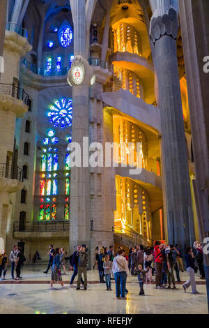 Light flooded inside of the church Sagrada Familia, Antoni Gaudis most famous work, still under construction and planned to be completed in 2026 Stock Photo