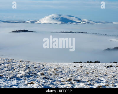 View towards Tinto, snowy Southern Uplands from Langlaw hill, near Broughton, Scotland Stock Photo