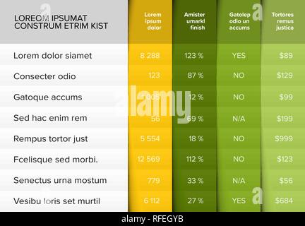 Multipurpose table layout template with nice folded design - yellow and green version Stock Vector