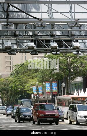 SGP, Singapore: City Road Toll System ERP, Electronic Road Pricing.Orchard Road. | Stock Photo