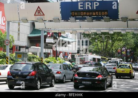 SGP, Singapore: City Road Toll System ERP, Electronic Road Pricing. Orchard Road. | Stock Photo