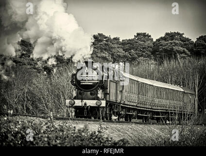 Ex GNR N2 class loco and a Gresley designed Quad-Art set of articulated suburban carriages recreate a commuter train from the mid-1920's. Stock Photo