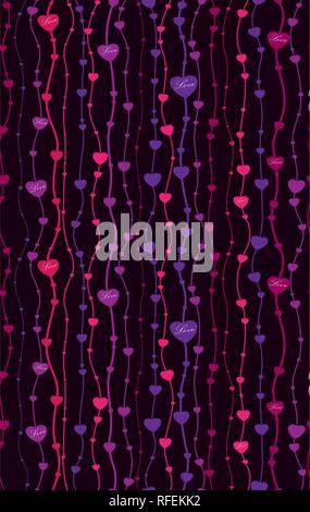 Abstract seamless background of hearts hanging from ropes Stock Vector