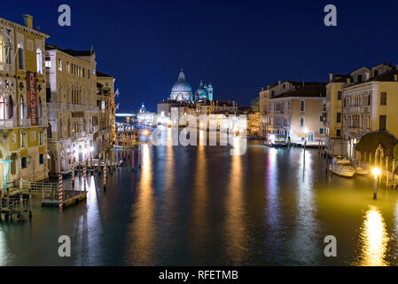 Grand Canal with Santa Maria della Salute at background at night, Venice, Italy Stock Photo