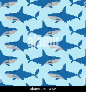 Shark pixel art pattern seamless. Sea predator 8bit background. Large ...