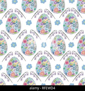 Seamless pattern with Cartoon cute decorative easter eggs on a white background. Vector illustration Stock Vector