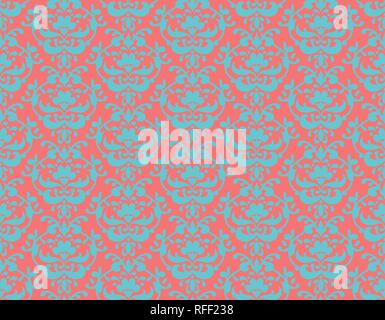 Wallpaper reapiting background. Red coral and blue ornamental pattern for design card, banner, ticket, leaflet and so on. Stock Vector